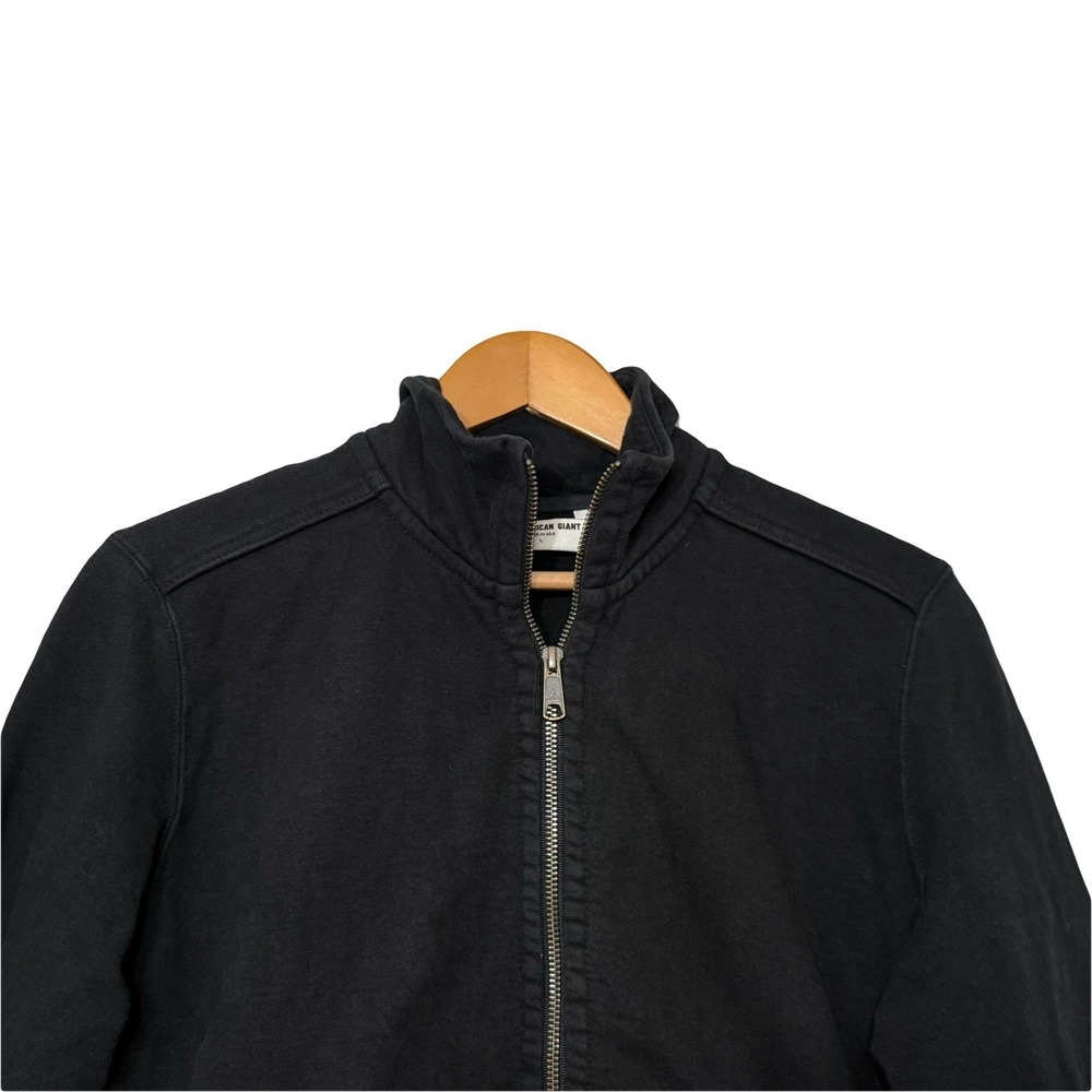 American Giant Mens Moto Full Zip Sweatshirt Black Cotton Jacket Large